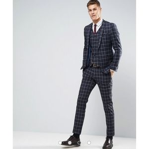 Men's ASOS navy windowpane suit